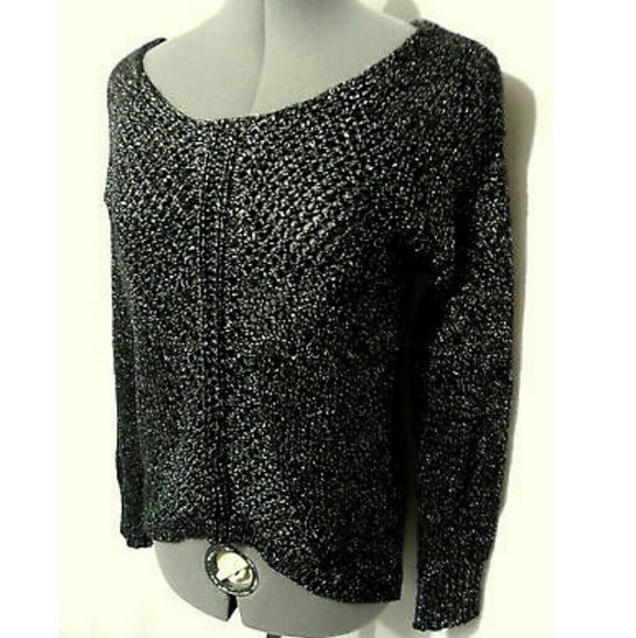 ROCK & REPUBLIC Crochet Sweater Top XS Black Silve - Picture 2 of 6